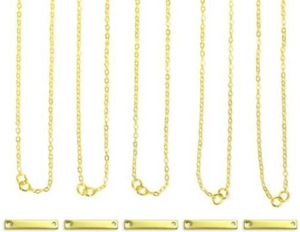 Halskettingset | kleine rechthoek | goudkleurig | 5 stuks